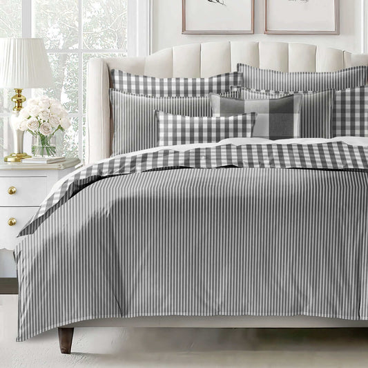 FAIT AU CANADA- Ensemble 3 pièces- WALKER RAYÉ (Gris) - Par Colcha Linens Douillette, Couvre-lit, Housse de couette  ,disponible chez Literie-Déco et moi 