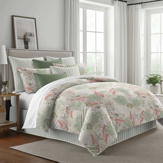 FAIT AU CANADA-Ensemble de literie SOUS L'OCÉAN CORAIL-Par Colcha Linens Douillette, Couvre-lit, Housse de couette ,disponible chez Literie-Déco et moi