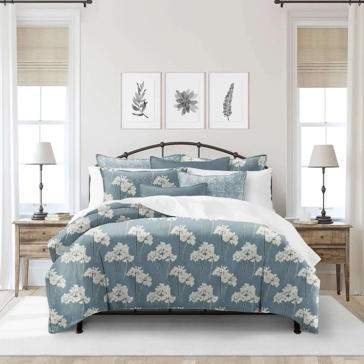 FAIT AU CANADA- Ensemble housse de couette FLOWER SCENT (Bleu) - Par Colcha Linens - Housse de couette Colcha Linens - Literie-Déco et moi 