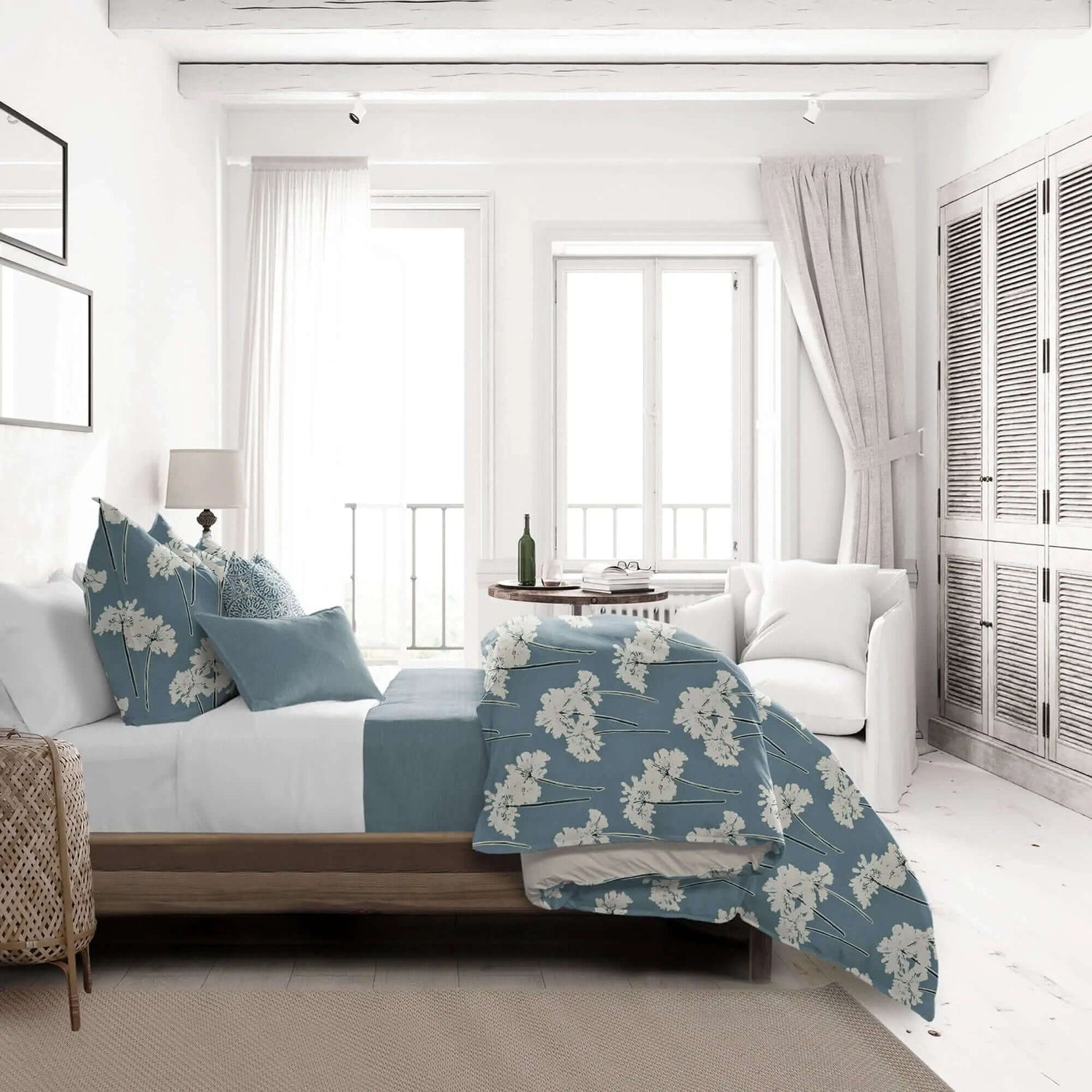 FAIT AU CANADA- Ensemble housse de couette FLOWER SCENT (Bleu) - Par Colcha Linens - Housse de couette Colcha Linens - Literie-Déco et moi 