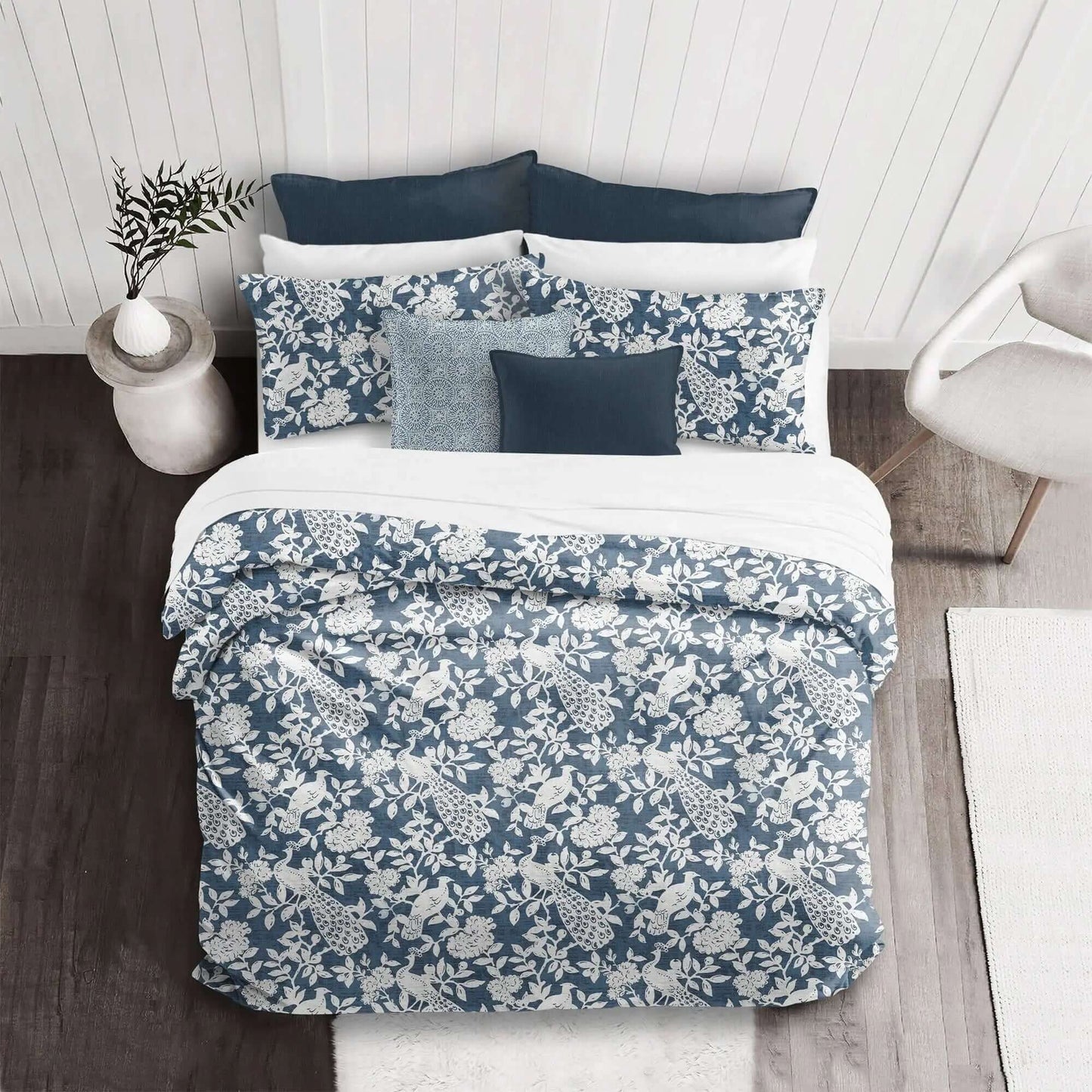 FAIT AU CANADA- Ensemble housse de couette OISEAUX ( Marine et taupe) - Par Colcha Linens - Housse de couette Colcha Linens - Literie-Déco et moi 