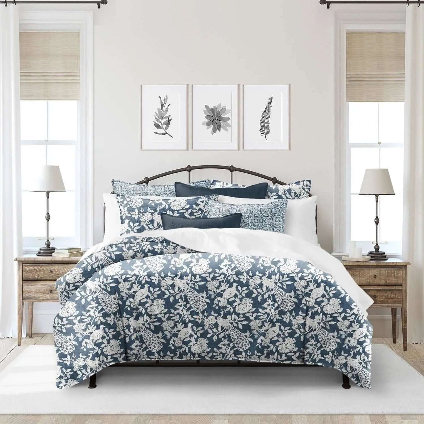 FAIT AU CANADA- Ensemble housse de couette OISEAUX ( Marine et taupe) - Par Colcha Linens - Housse de couette Colcha Linens - Literie-Déco et moi 