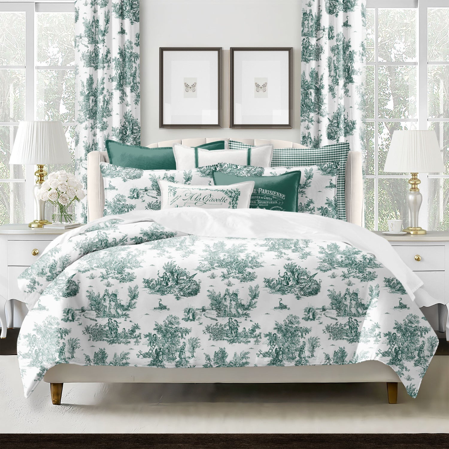 (FAIT AU CANADA)-JARDIN DU JOUY ( Vert )-Par Colcha Linens - Douillette Colcha Linens - $389.99! Literie-Déco et moi 