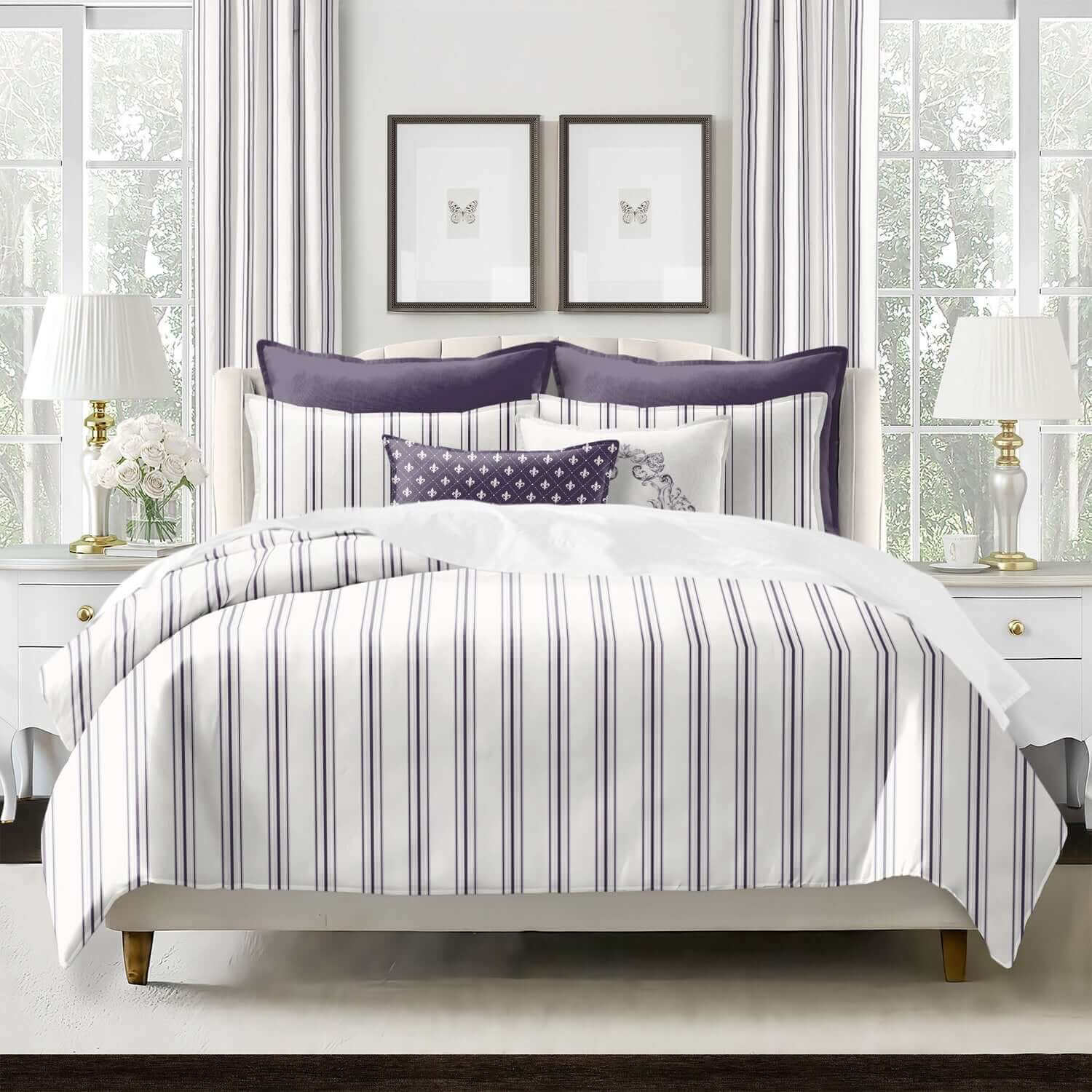 FAIT AU CANADA - Modèle AUGUST STRIPE ( Aubergine ) - Par Colcha Linens - Literie - Déco et moi