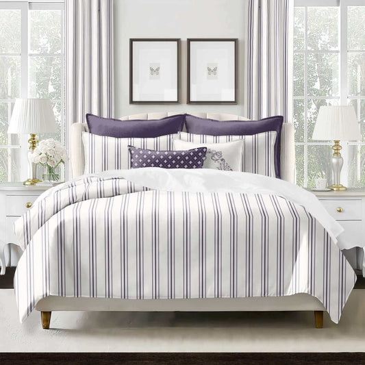 FAIT AU CANADA- Modèle AUGUST STRIPE ( Aubergine ) - Par Colcha Linens - Douillette, Couvre-lit, Housse de couette Colcha Linens - Literie-Déco et moi