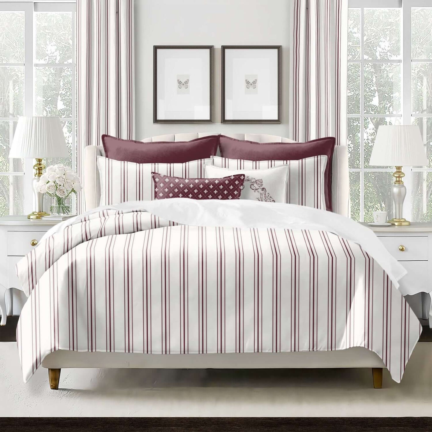 FAIT AU CANADA - Modèle AUGUST STRIPE ( Merlot ) - Par Colcha Linens - Literie - Déco et moi