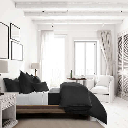 FAIT AU CANADA - Modèle EVERLEIGH ( Noir ) - Par Colcha Linens - Literie - Déco et moi