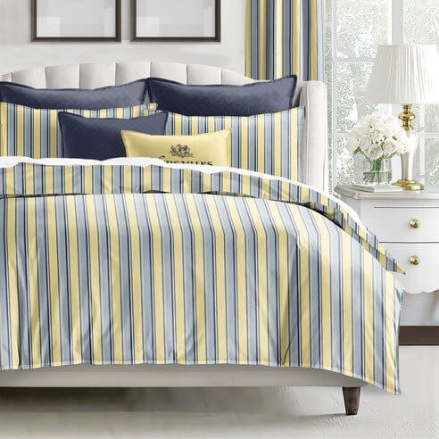FAIT AU CANADA-Modèle GINO RAYÉ (MULTI-JAUNE BEURRE) -Par Colcha Linens Douillette  ,disponible chez Literie-Déco et moi 