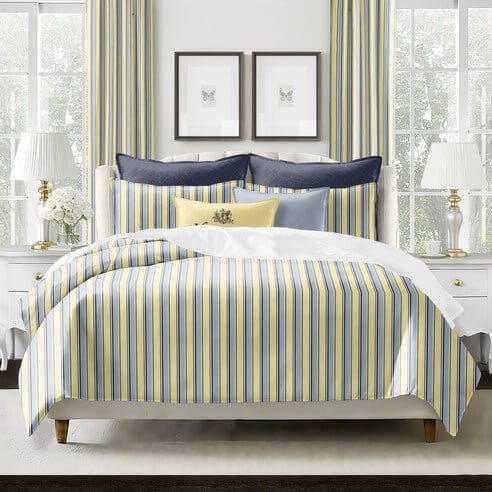 FAIT AU CANADA-Modèle GINO RAYÉ (MULTI-JAUNE BEURRE) -Par Colcha Linens - Douillette Colcha Linens - Literie-Déco et moi