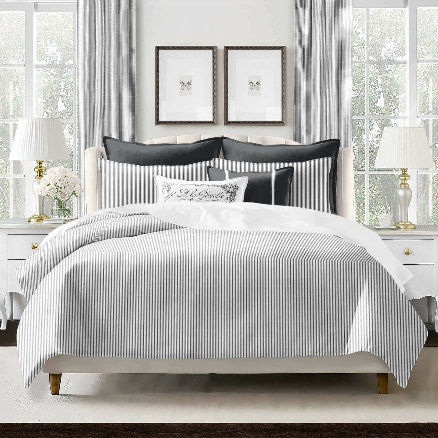  FAIT AU CANADA- Modèle JAXON RAYÉ ( ÉBÈNE )- Par Colcha Linens de Colcha Linens – PRODUIT  de qualité chez Literie & Déco et Moi