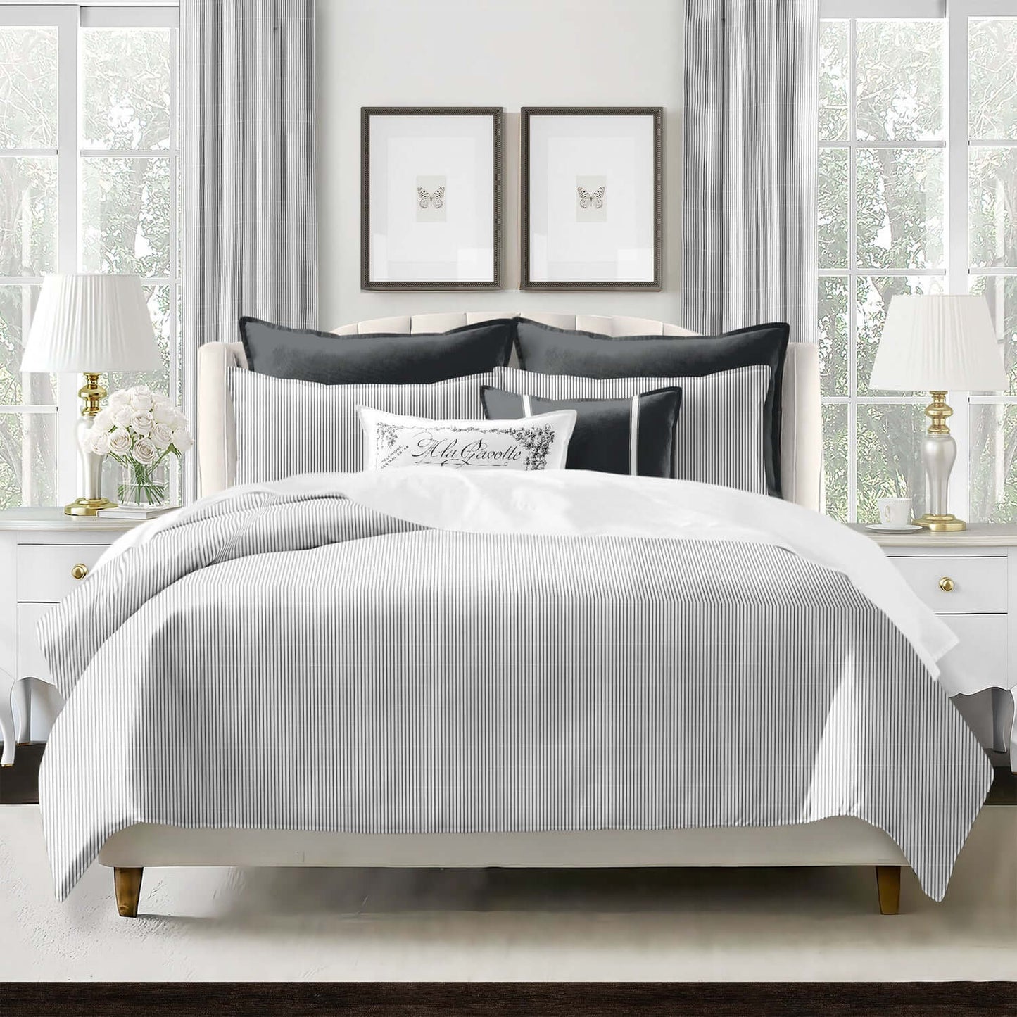 FAIT AU CANADA- Modèle JAXON RAYÉ ( ÉBÈNE )- Par Colcha Linens Douillette, Couvre-lit, Housse de couette  ,disponible chez Literie-Déco et moi 