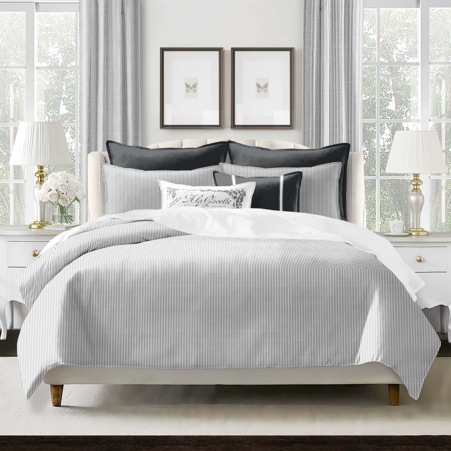 FAIT AU CANADA- Modèle JAXON RAYÉ ( ÉBÈNE )- Par Colcha Linens Douillette, Couvre-lit, Housse de couette  ,disponible chez Literie-Déco et moi 