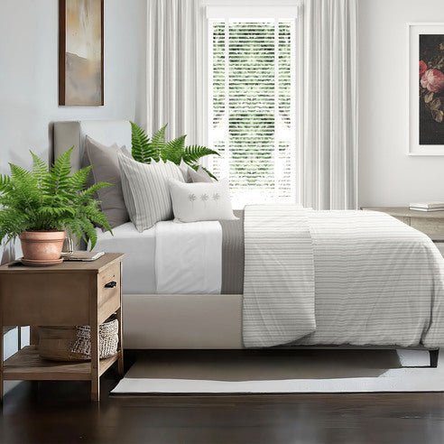 FAIT AU CANADA - Modèle RAYURES DU PACIFIQUE ( Beige ) - Par Colcha Linens - Literie - Déco et moi