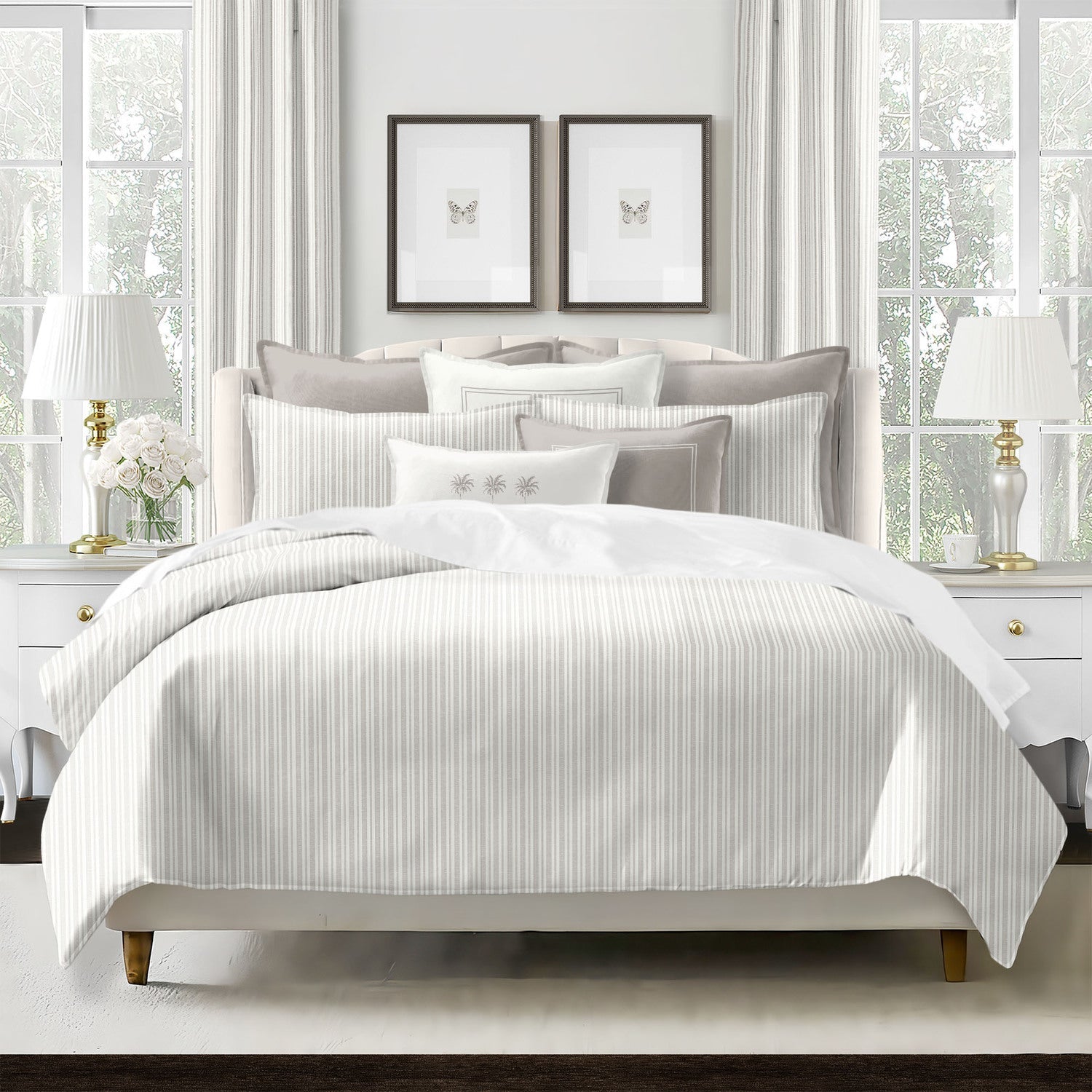 FAIT AU CANADA - Modèle RAYURES DU PACIFIQUE ( Beige ) - Par Colcha Linens - Literie - Déco et moi