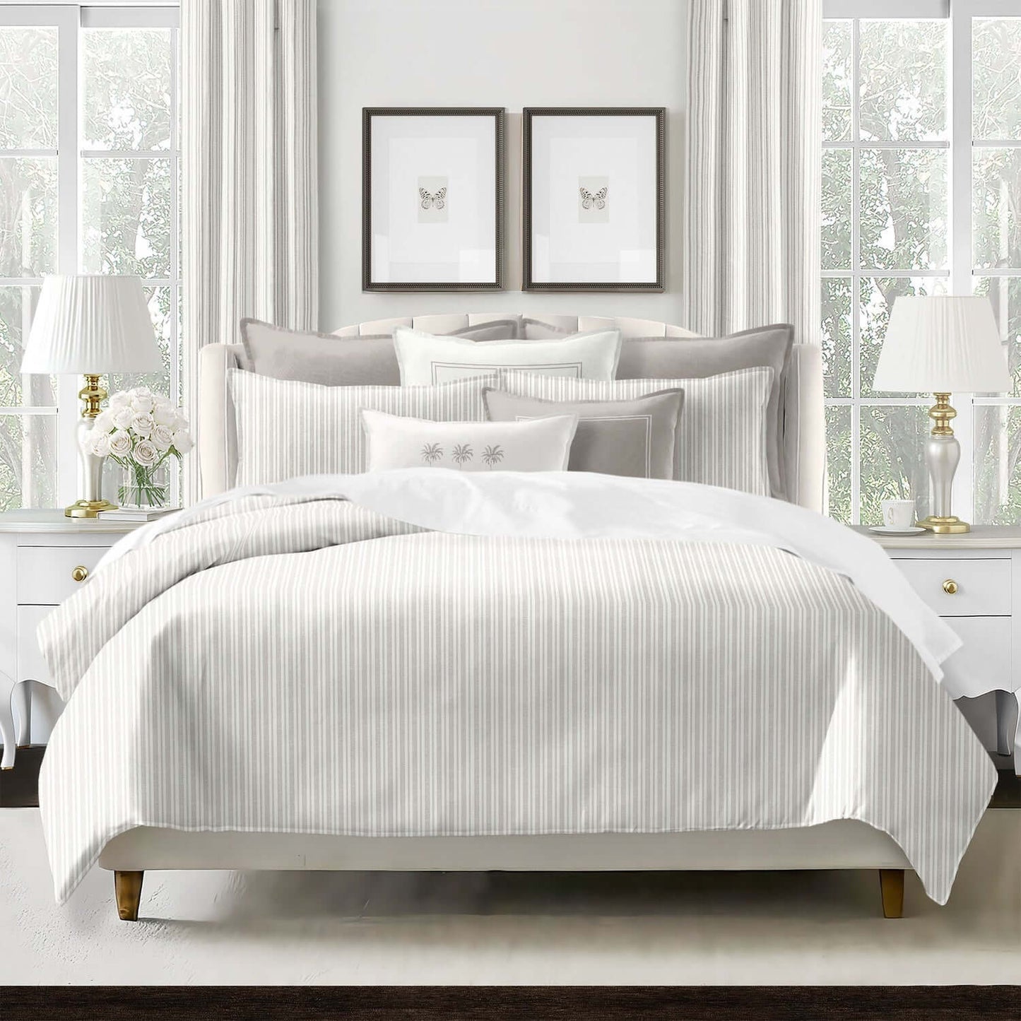 FAIT AU CANADA-Modèle RAYURES DU PACIFIQUE (Beige) -Par Colcha Linens - Douillette Colcha Linens - $389.99! Literie-Déco et moi 