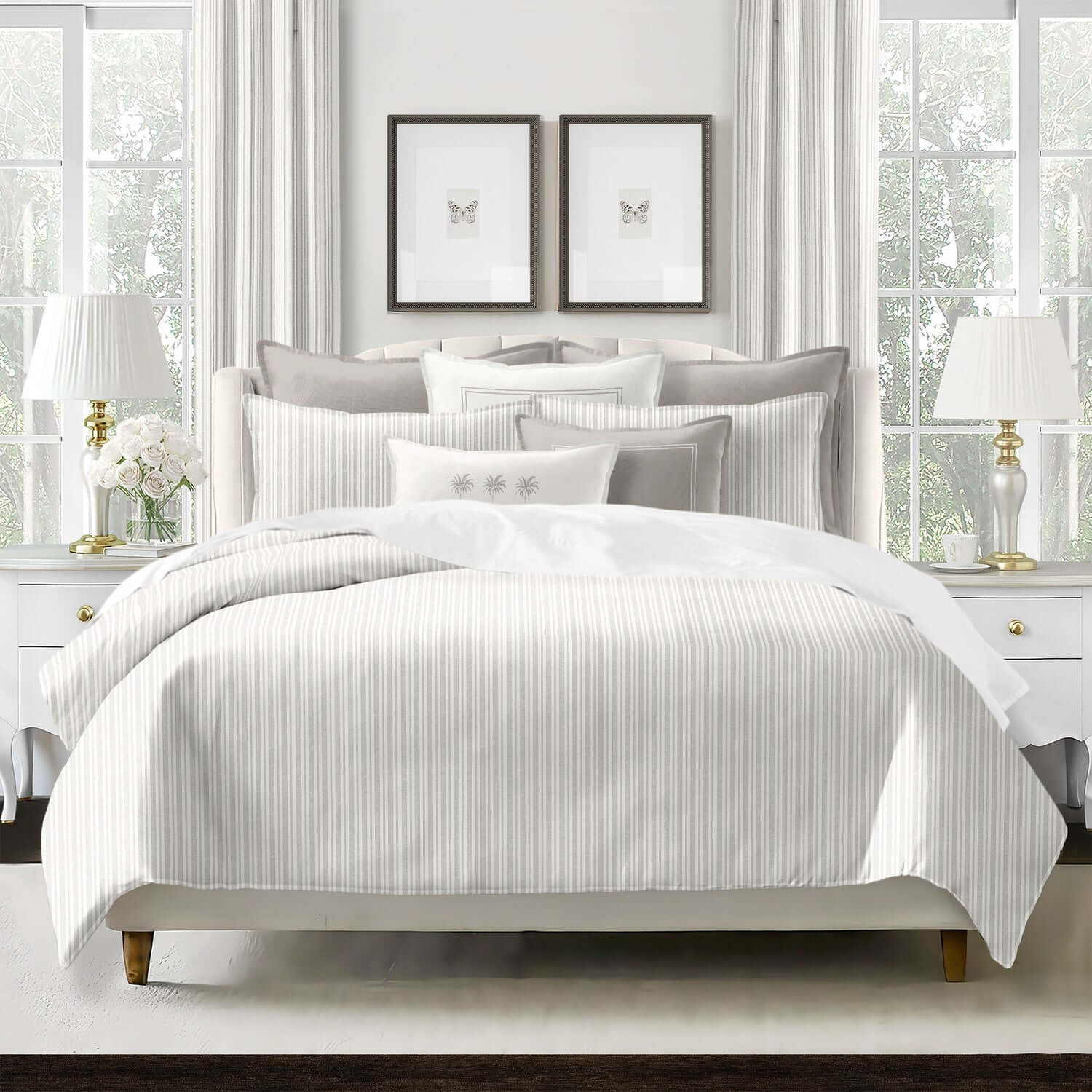 FAIT AU CANADA-Modèle RAYURES DU PACIFIQUE (Beige) -Par Colcha Linens - Douillette Colcha Linens - $389.99! Literie-Déco et moi 