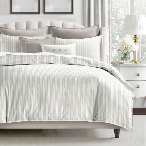 FAIT AU CANADA - Modèle RAYURES DU PACIFIQUE ( Beige ) - Par Colcha Linens - Literie - Déco et moi