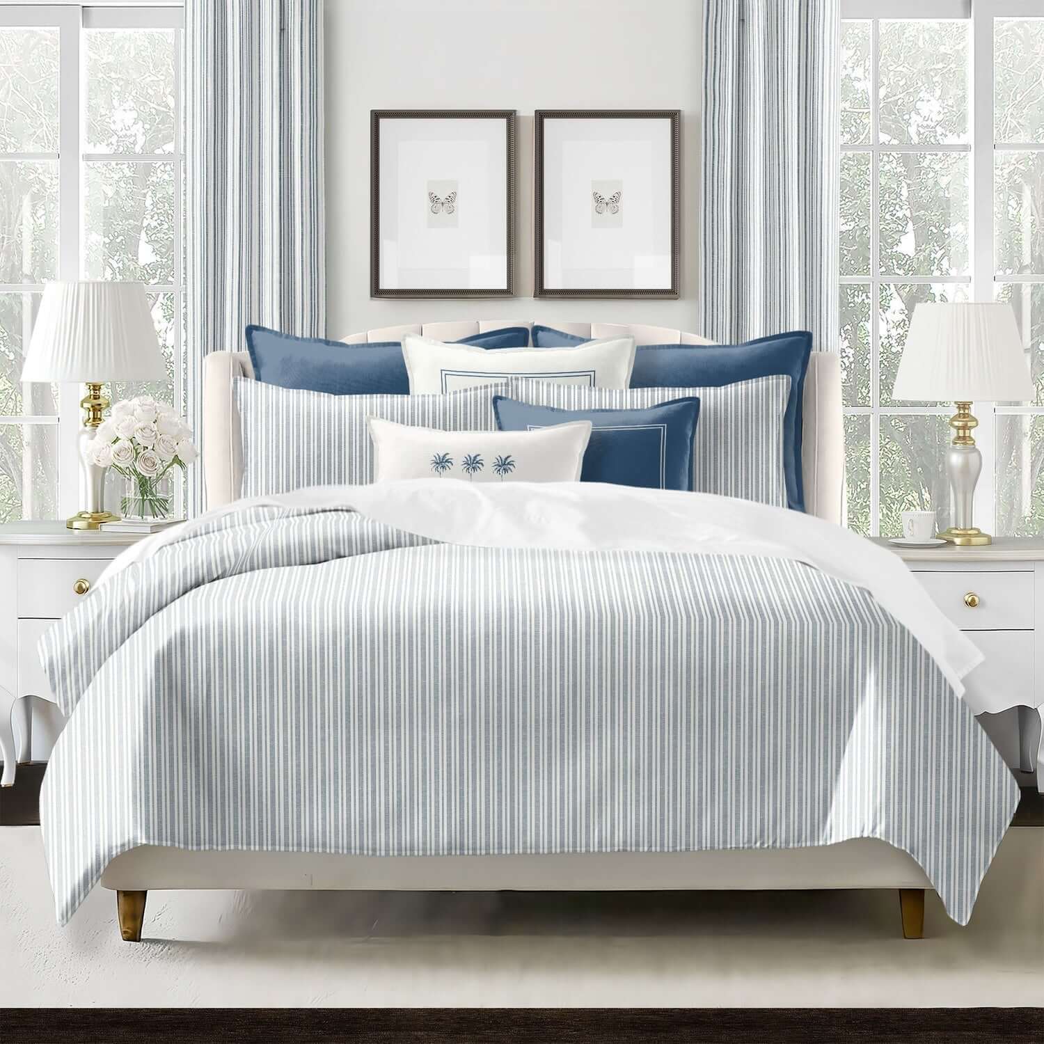 FAIT AU CANADA- Modèle RAYURES DU PACIFIQUE  ( Bleu ) - Par Colcha Linens - Douillette Colcha Linens - $389.99! Literie-Déco et moi 