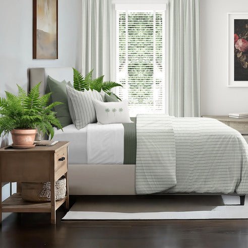 FAIT AU CANADA - Modèle RAYURES DU PACIFIQUE (Vert ) - Par Colcha Linens - Literie - Déco et moi