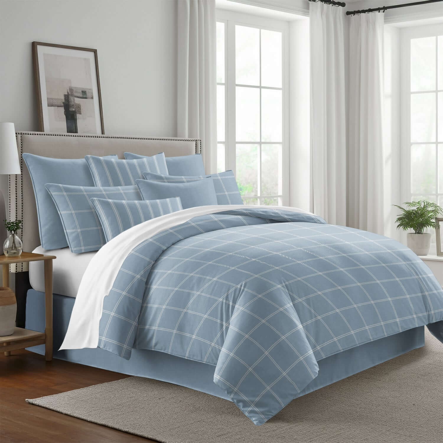 FAIT AU CANADA- Modèle SHAY BROAD ( A carreaux bleu ) - Par Colcha Linens Douillette, Couvre-lit, Housse de couette  ,disponible chez Literie-Déco et moi 