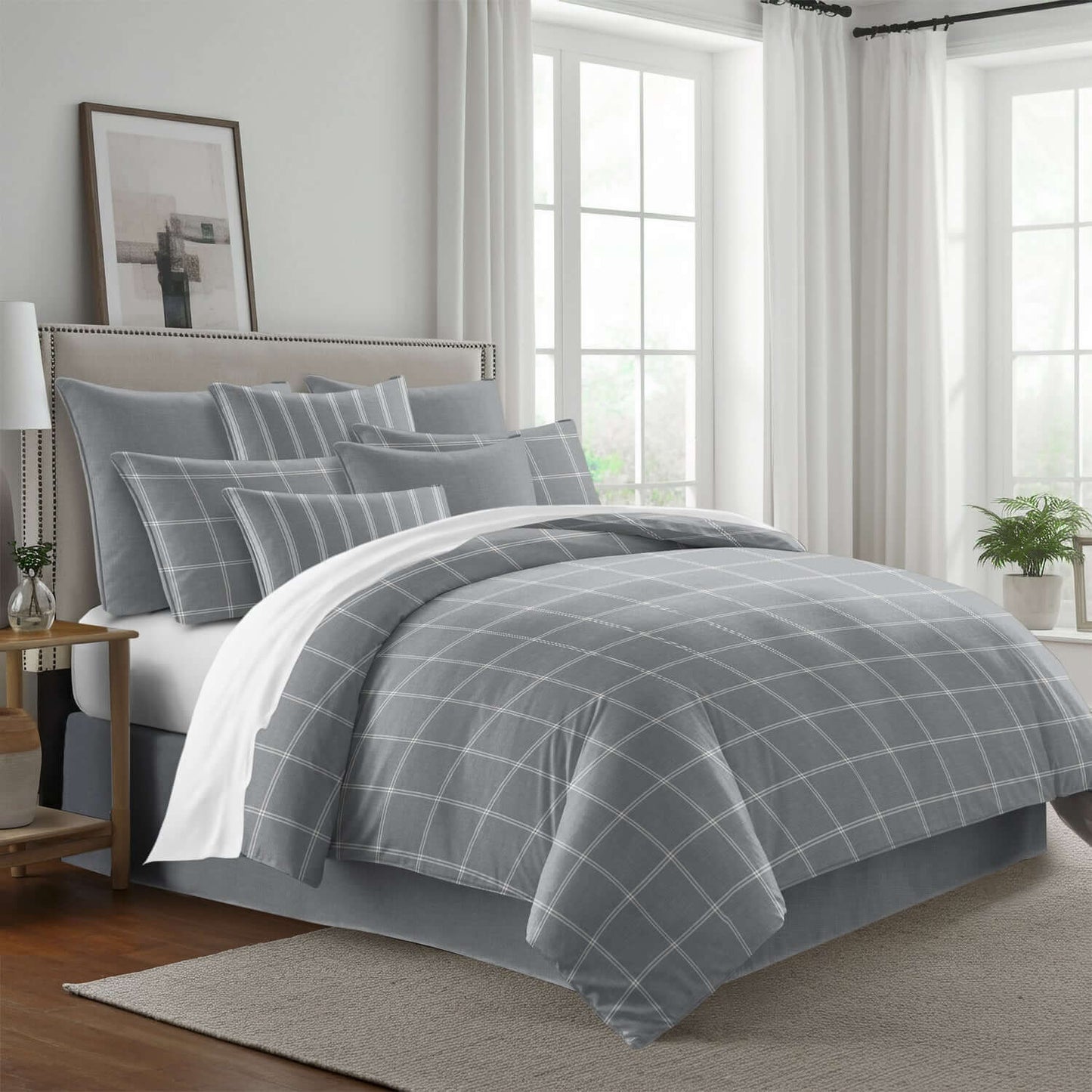 FAIT AU CANADA- Modèle SHAY BROAD ( A carreaux gris) - Par Colcha Linens Douillette, Couvre-lit, Housse de couette  ,disponible chez Literie-Déco et moi 