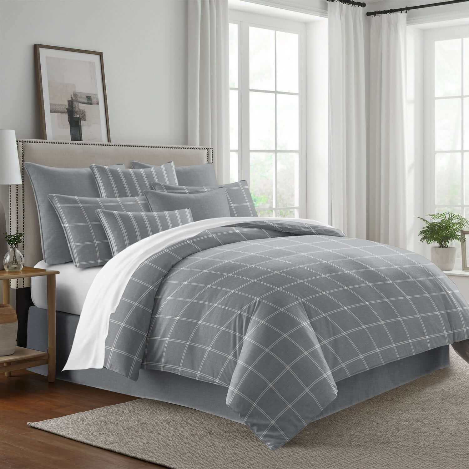 FAIT AU CANADA- Modèle SHAY BROAD ( A carreaux gris) - Par Colcha Linens Douillette, Couvre-lit, Housse de couette  ,disponible chez Literie-Déco et moi 