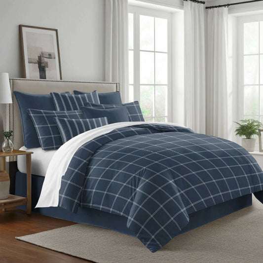 FAIT AU CANADA- Modèle SHAY BROAD ( A carreaux marine ) - Par Colcha Linens - Douillette, Couvre-lit, Housse de couette Colcha Linens - Literie-Déco et moi