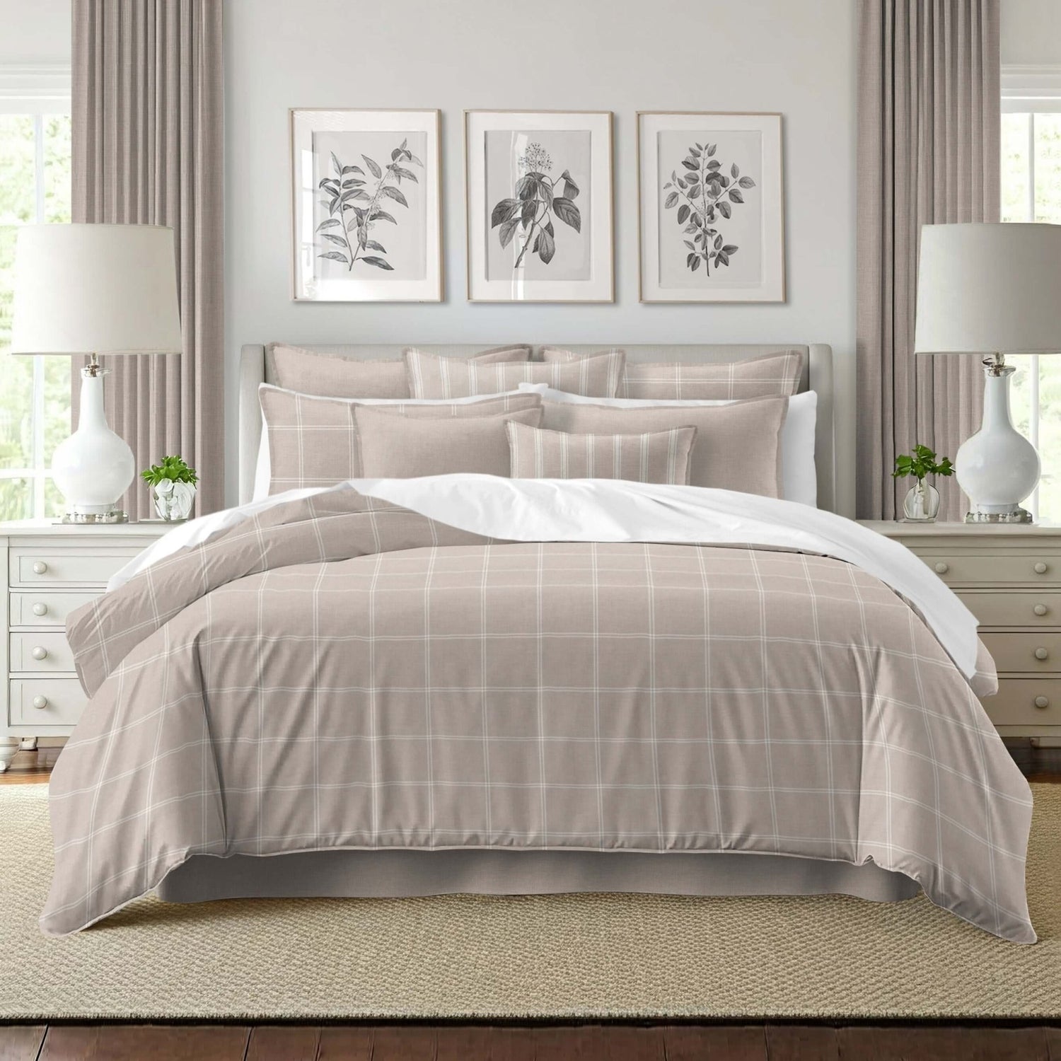 FAIT AU CANADA- Modèle  SHAY BROAD (  A carreaux Naturel ) - Par Colcha Linens Douillette, Couvre-lit, Housse de couette  ,disponible chez Literie-Déco et moi 