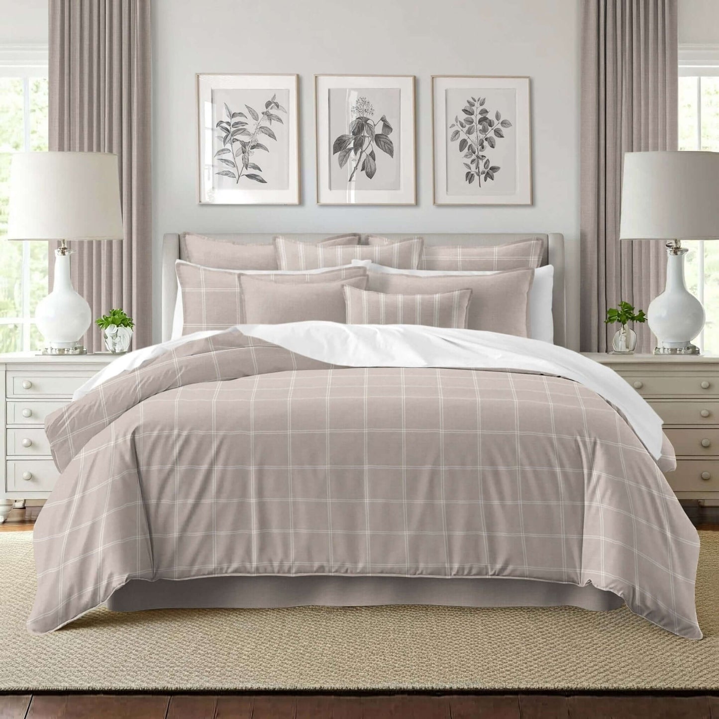 FAIT AU CANADA- Modèle  SHAY BROAD (  A carreaux Naturel ) - Par Colcha Linens - Douillette, Couvre-lit, Housse de couette Colcha Linens - Literie-Déco et moi 