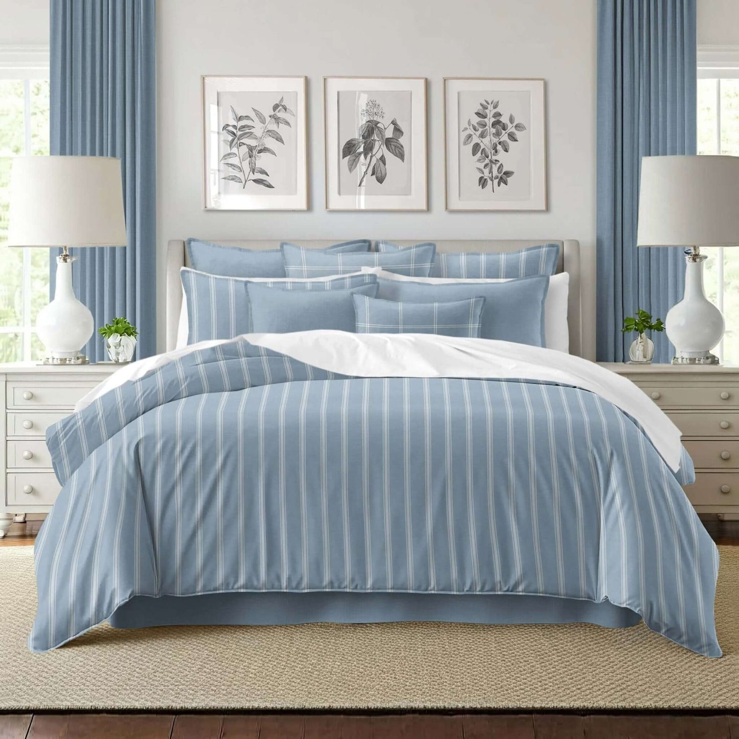 FAIT AU CANADA- Modèle  SHAY BROAD ( Rayé bleu ) - Par Colcha Linens - Douillette, Couvre-lit, Housse de couette Colcha Linens - Literie-Déco et moi 