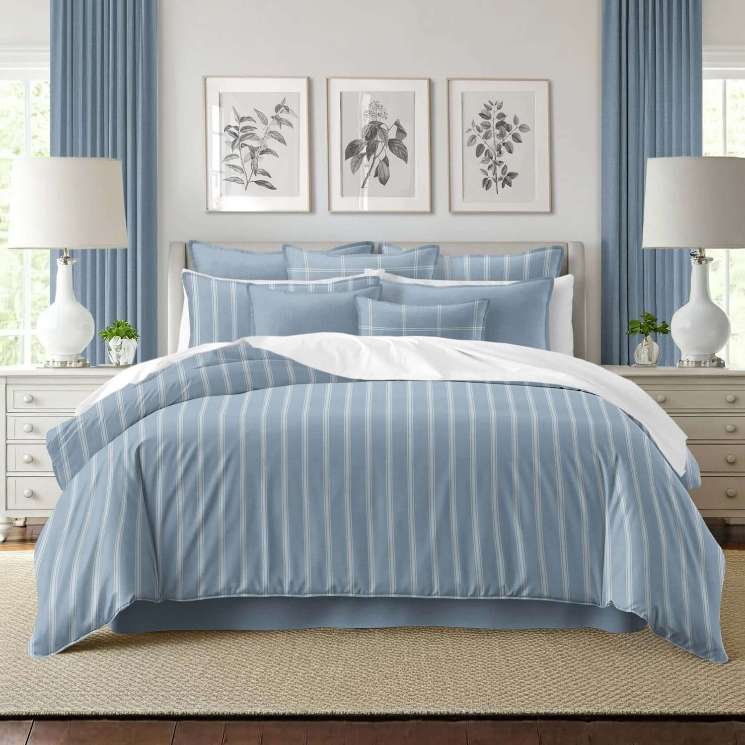 FAIT AU CANADA- Modèle  SHAY BROAD ( Rayé bleu ) - Par Colcha Linens - Douillette, Couvre-lit, Housse de couette Colcha Linens - Literie-Déco et moi 