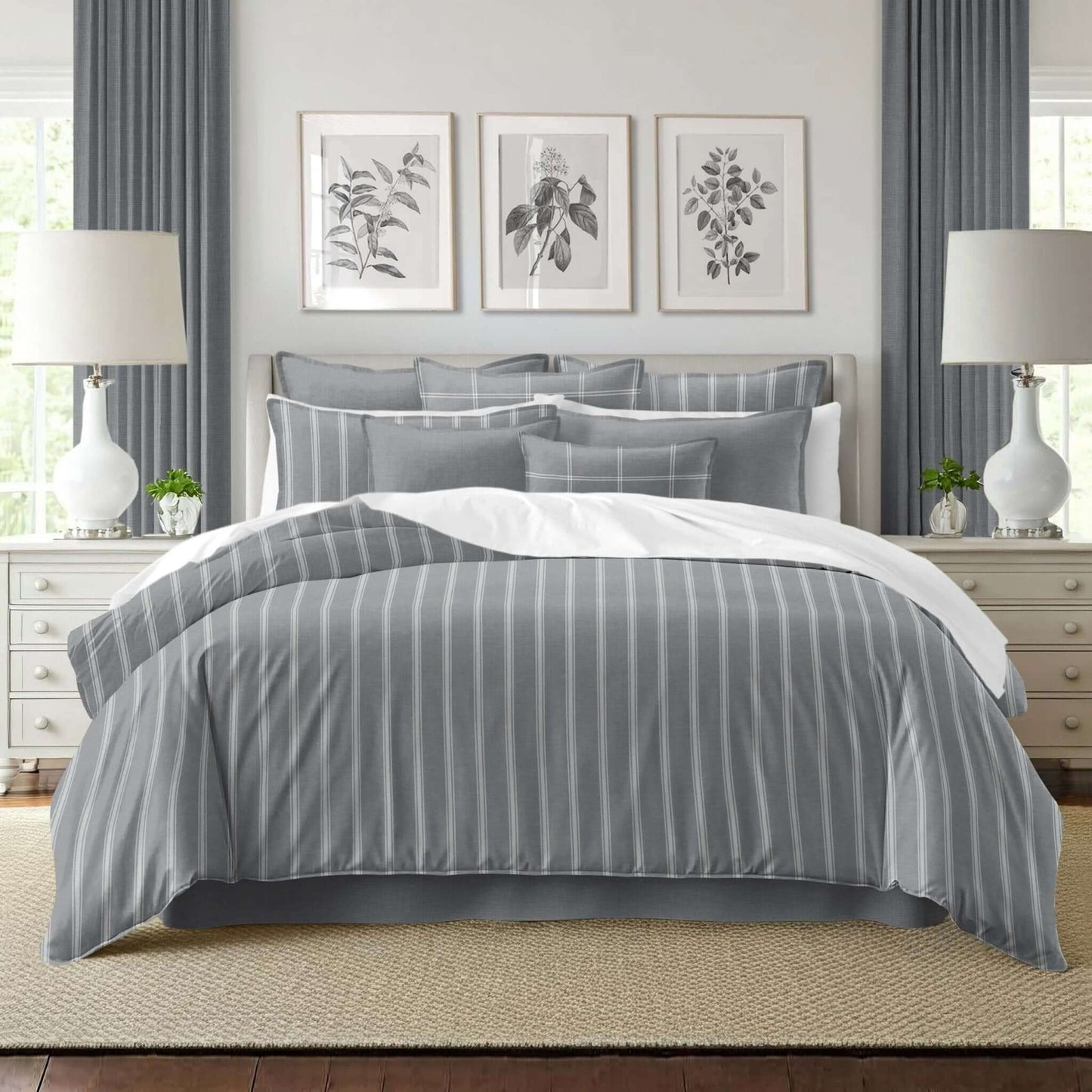 FAIT AU CANADA- Modèle  SHAY BROAD ( Rayé gris ) - Par Colcha Linens - Douillette, Couvre-lit, Housse de couette Colcha Linens - Literie-Déco et moi 