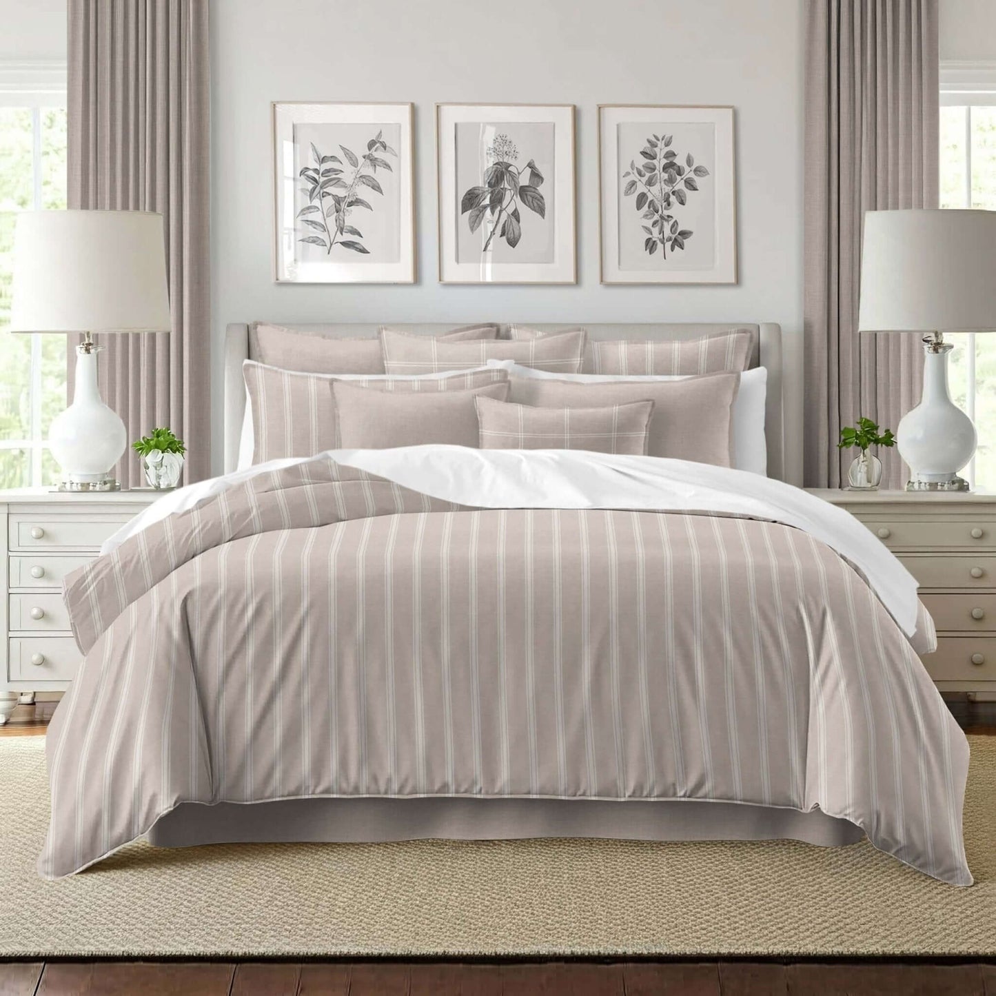 FAIT AU CANADA- Modèle  SHAY BROAD ( Rayé naturel ) - Par Colcha Linens - Douillette, Couvre-lit, Housse de couette Colcha Linens - Literie-Déco et moi 