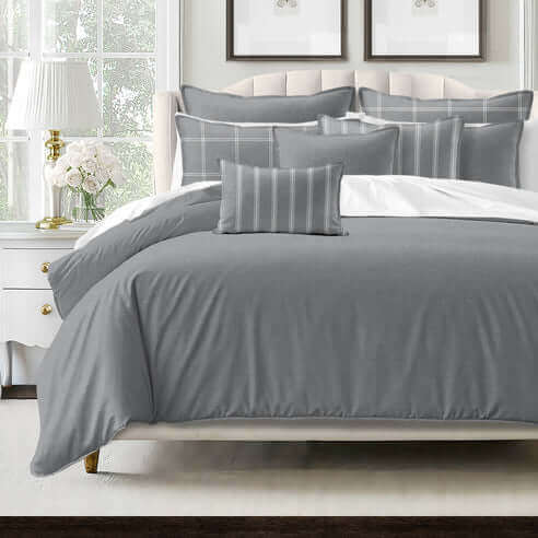 FAIT AU CANADA - Modèle SHAY GRIS UNI - Par Colcha Linens - Literie - Déco et moi