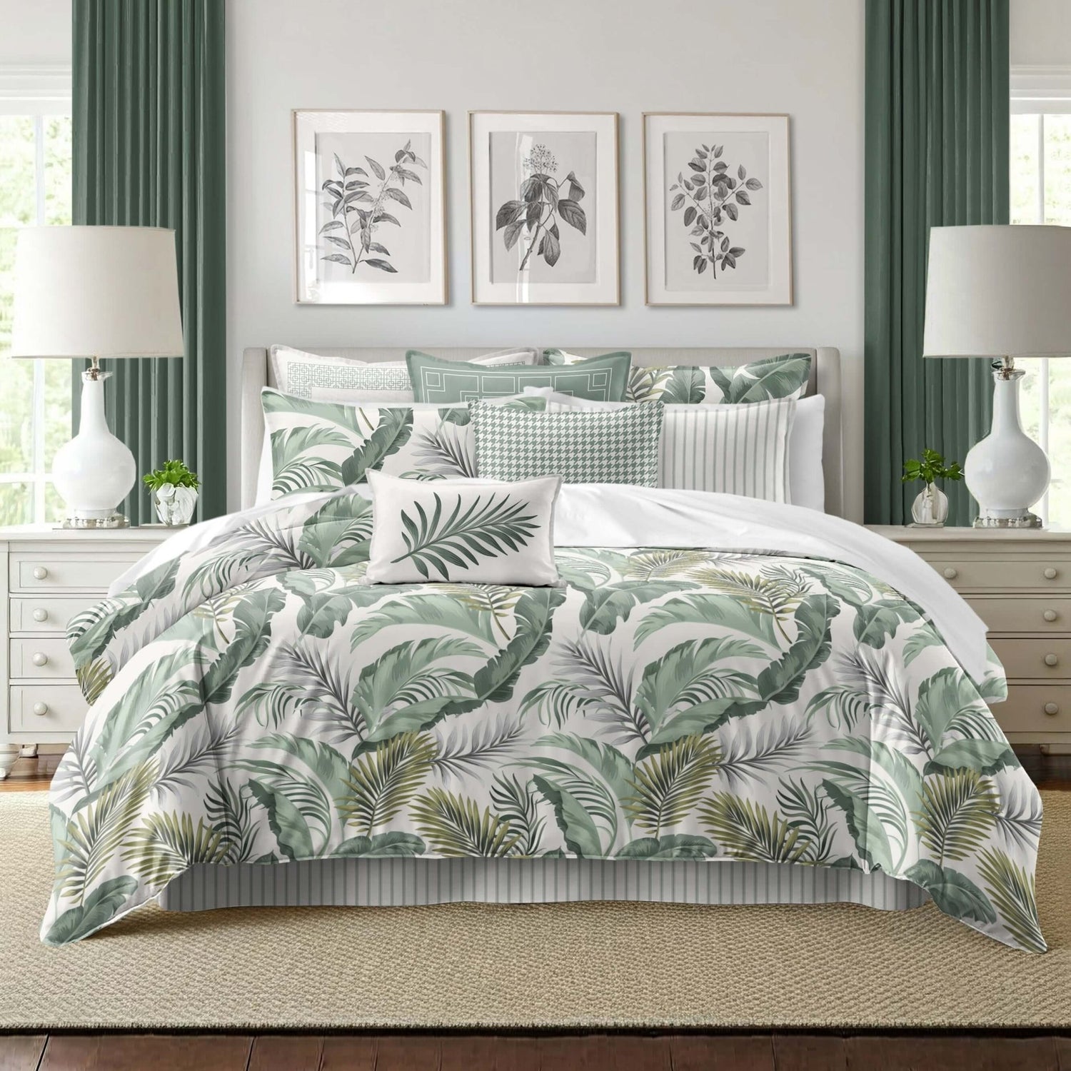 FAIT AU CANADA- Modèle VERT FRONDOSA- Par Colcha Linens Douillette, Couvre-lit, Housse de couette  ,disponible chez Literie-Déco et moi 
