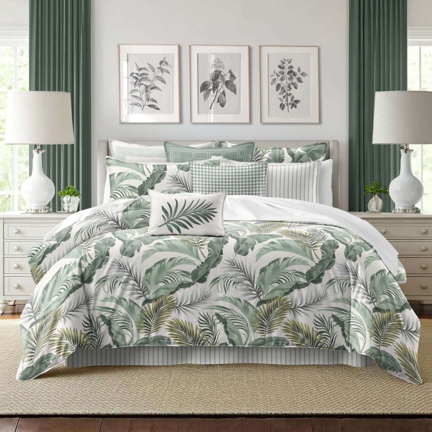 FABRIQUÉ AU CANADA-Modèle VERT FRONDOSA-Par Quilt Linens Douillette, Couvre-lit, Housse de couette  ,disponible chez Literie-Déco et moi 