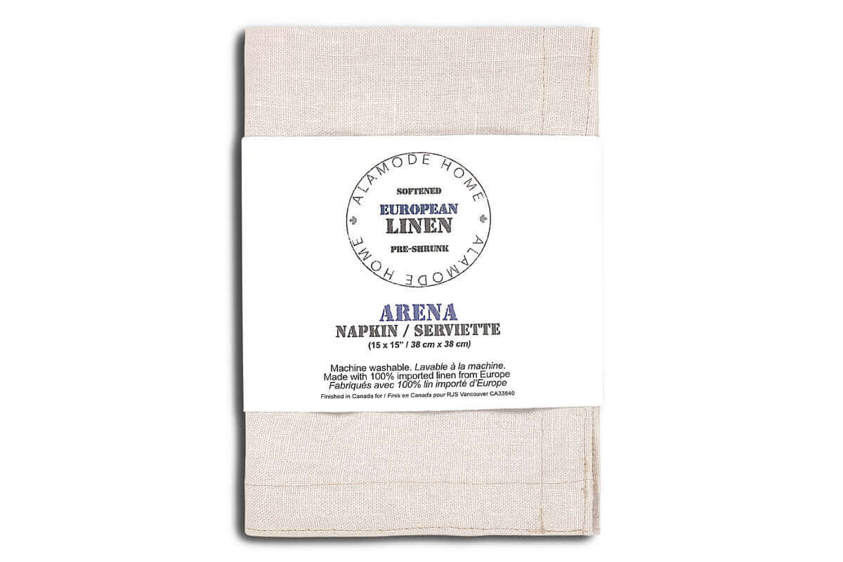 ( Fait au Canada ) Serviette de table en lin naturel ARENA ( 15'' x 15'') - Literie - Déco et moi