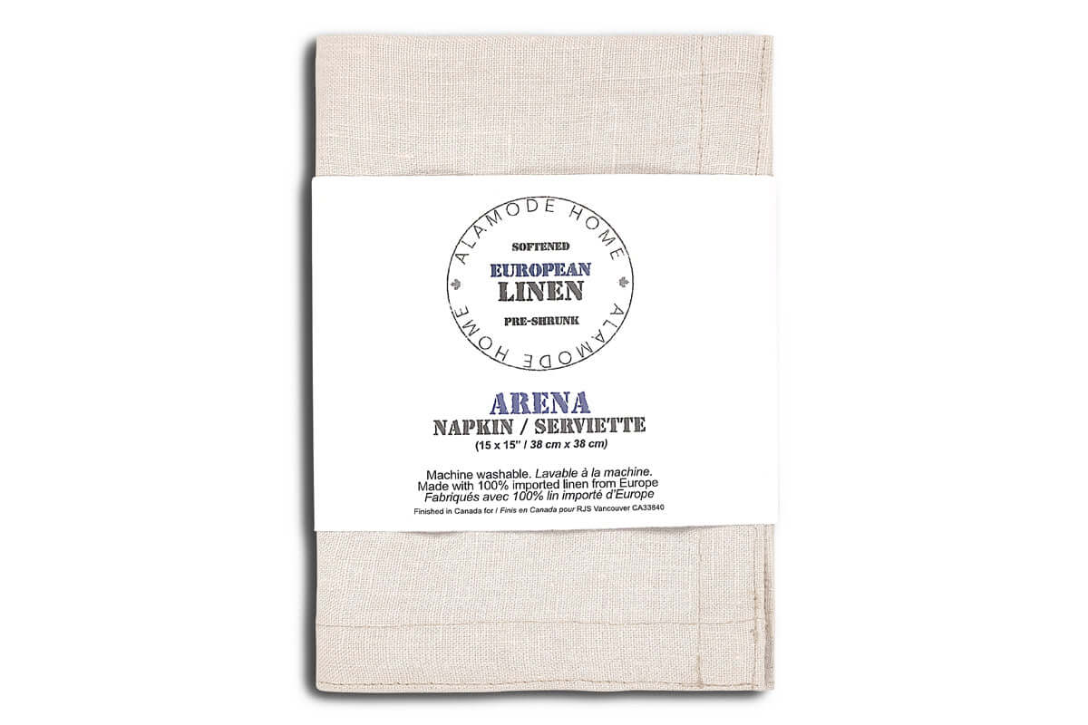 ( Fait au Canada ) Serviette de table en lin naturel ARENA ( 15'' x 15'') Draps  ,disponible chez Literie-Déco et moi 