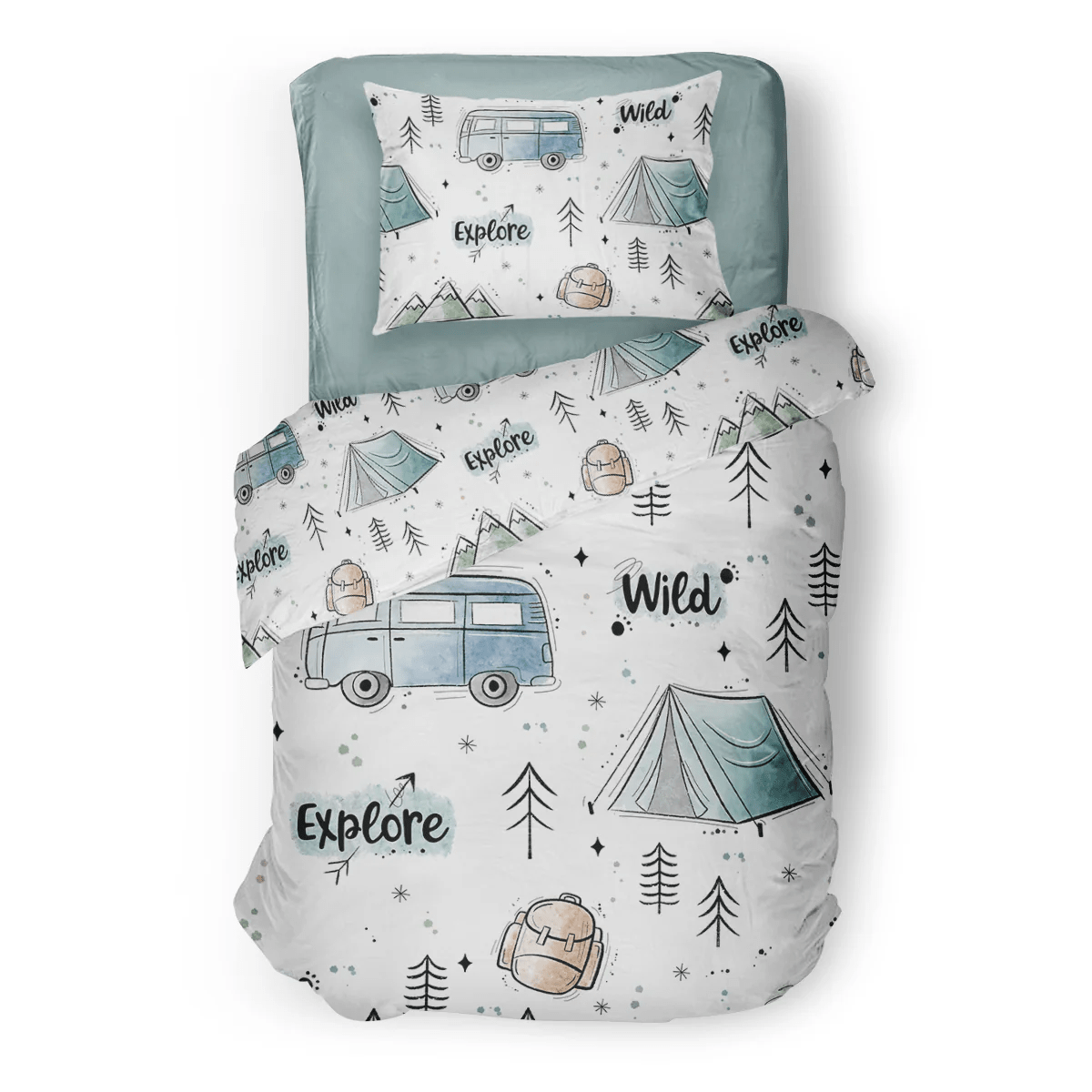 (FAIT AU QUEBEC) Camping sauvage - Couvre - lit pour enfants - Literie - Déco et moi