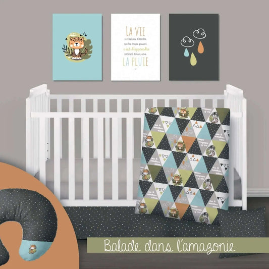 ( Fait au Québec) Ensemble de literie et accessoires pour bébé - BALADE DANS L'AMAZONIE - Literie bébés Textile Patlin - Literie-Déco et moi 