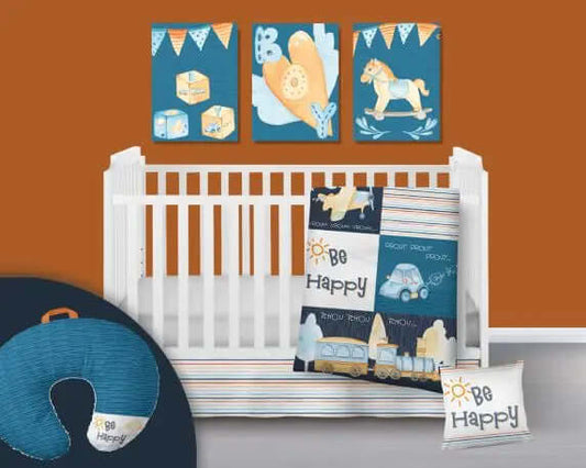 ( Fait au Québec) Ensemble de literie et accessoires pour bébé - BE HAPPY Literie bébés  ,disponible chez Literie-Déco et moi 