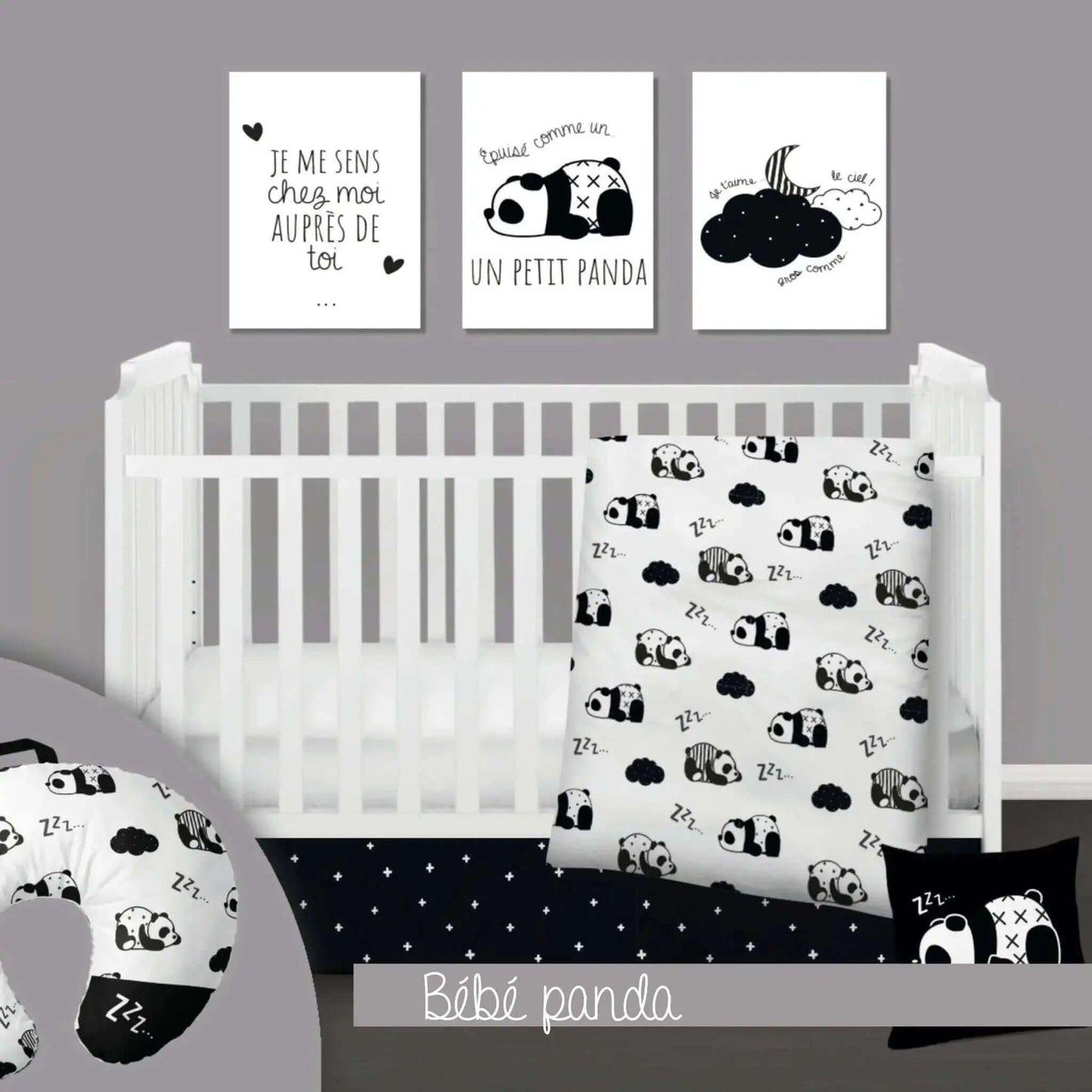 ( Fait au Québec) Ensemble de literie et accessoires pour bébé - BÉBÉ PANDA - Literie bébés Textile Patlin - Literie-Déco et moi 