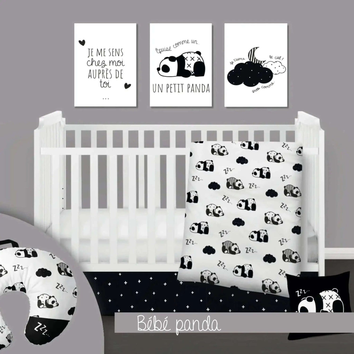 ( Fait au Québec) Ensemble de literie et accessoires pour bébé - BÉBÉ PANDA - Literie bébés Textile Patlin - Literie-Déco et moi 