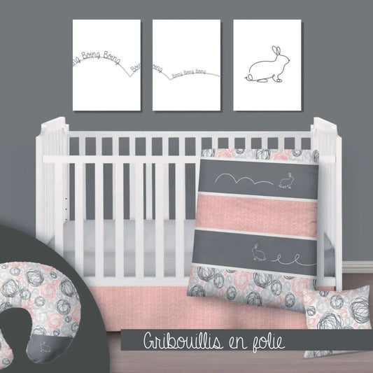 ( Fait au Québec) Ensemble de literie et accessoires pour bébé - GRIBOUILLIS EN FOLIE - Literie bébés Textile Patlin - Literie-Déco et moi 