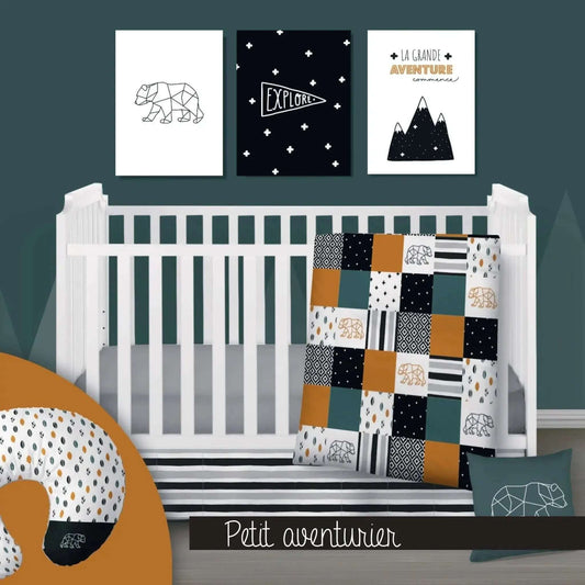 ( Fait au Québec) Ensemble de literie et accessoires pour bébé - PETIT AVENTURIER - Literie bébés Textile Patlin - Literie-Déco et moi 