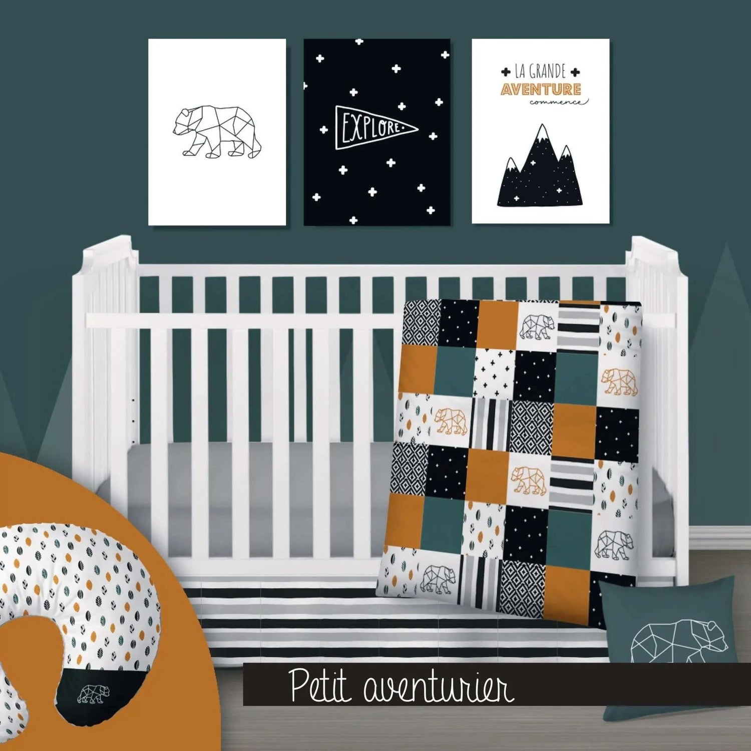 ( Fait au Québec) Ensemble de literie et accessoires pour bébé - PETIT AVENTURIER Literie bébés  ,disponible chez Literie-Déco et moi 