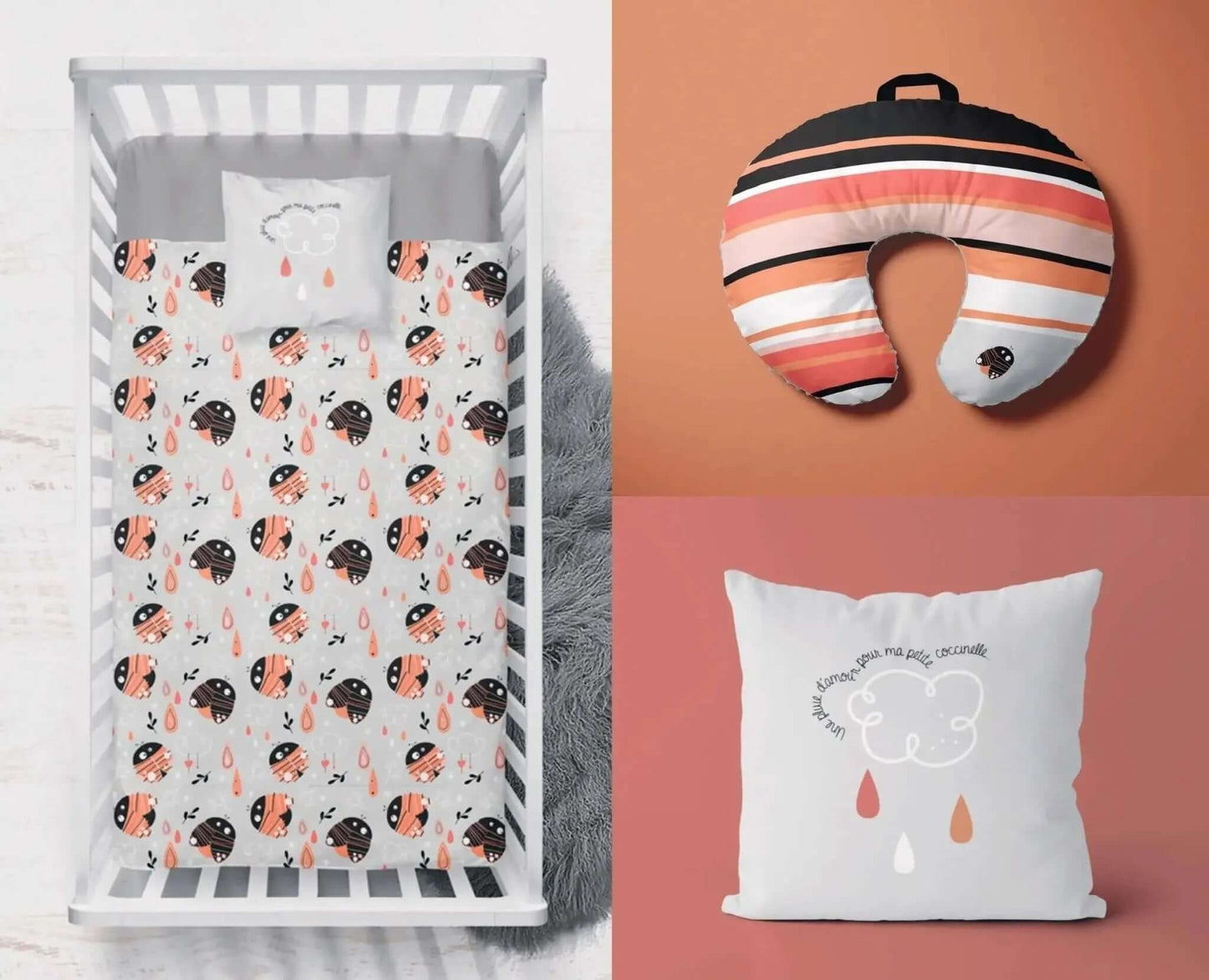 ( Fait au Québec) Ensemble de literie et accessoires pour bébé - PETITE COCCINELLE - Literie bébés Textile Patlin - Literie-Déco et moi 