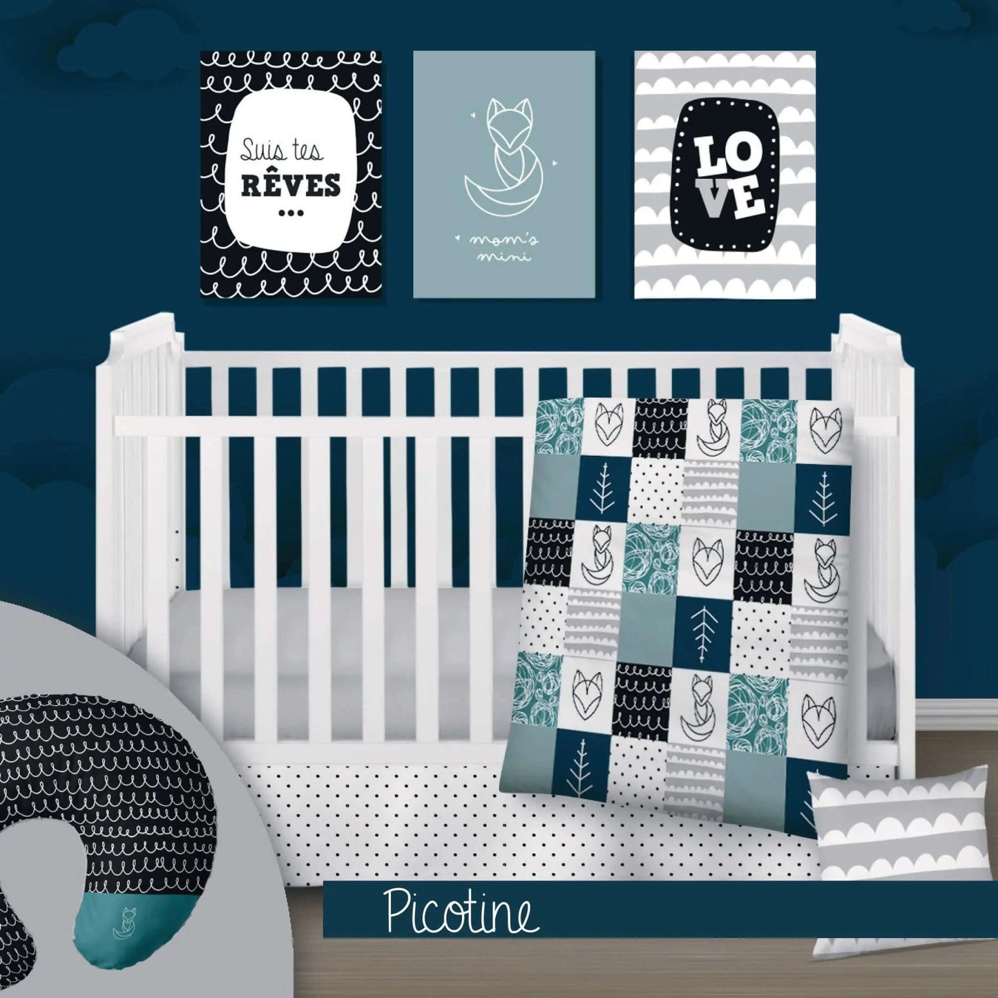 ( Fait au Québec) Ensemble de literie et accessoires pour bébé - PICOTINE Literie bébés  ,disponible chez Literie-Déco et moi 