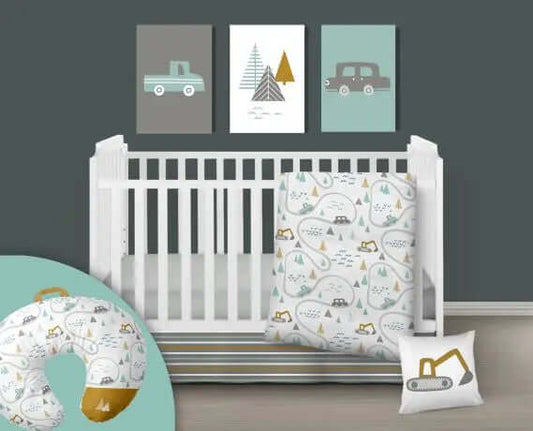 ( Fait au Québec) Ensemble de literie et accessoires pour bébé - ROAD TRIP Literie bébés  ,disponible chez Literie-Déco et moi 