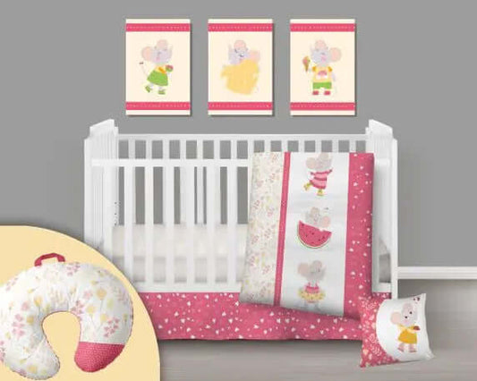 ( Fait au Québec) Ensemble de literie et accessoires pour bébé - SOURIS MIGNONNES Literie bébés  ,disponible chez Literie-Déco et moi 